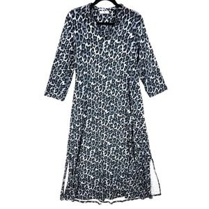 Natori Shirt Kaftan Dress Blue Animal Print S